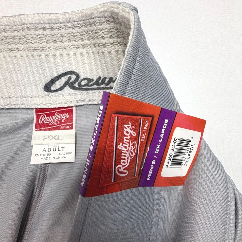 Rawlings PP350 Gray Baseball Pants Men's 2XL NWT‎ Elastic Cuff